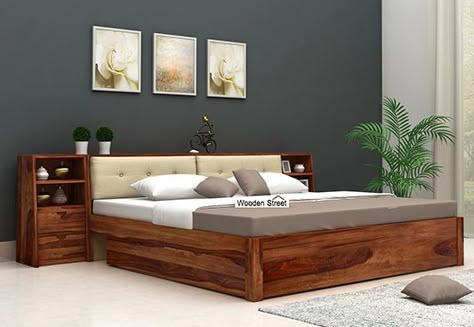 King Size Bed Designs, Wooden King Size Bed, Bed Designs With Storage, Wooden Double Bed, Simple Bed Designs, Double Bed With Storage, Double Bed Designs, Wood Bed Design, King Storage Bed