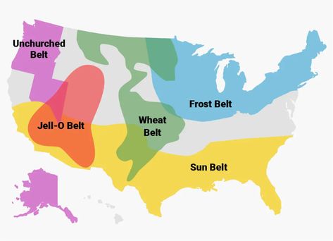 Regions of America include Bible Belt and Rust Belt - Business Insider Us Regions, Ap Human Geography, Sun Belt, Mental Map, Bible Belt, American History Lessons, Rust Belt, Human Geography, Understanding The Bible