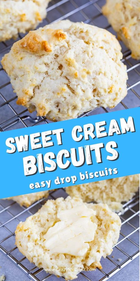 Sweet Cream Biscuits are an easy drop biscuit made with heavy cream! This recipe makes the BEST homemade biscuits you'll ever eat - they're perfect for shortcakes! Drop Cream Biscuits, Breakfast Ideas With Heavy Cream, Heavy Cream Biscuit Recipe, Sweet Cream Biscuits, Biscuits Made With Heavy Cream, Biscuit Recipe With Heavy Cream, Heavy Cream Biscuits, Sweet Drop Biscuits, Cream Drop Biscuits