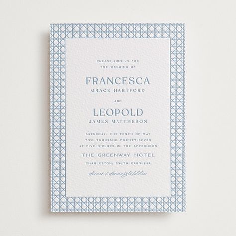 delicate rattan Letterpress Wedding Invitations by Ellen Schlegelmilch | Minted Minted Wedding Invitations, Wedding Invitations Classic, Nantucket Wedding, Aesthetic Coastal, Printing Wedding Invitations, Letterpress Wedding Invitations, Classic Wedding Invitations, Letterpress Wedding, Coastal Wedding