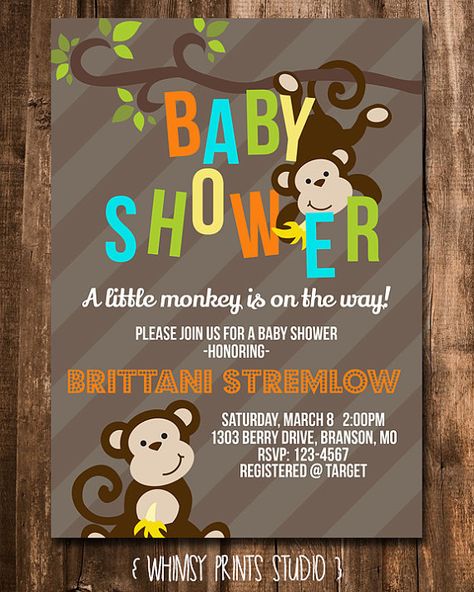 Invitaciones para #BabyShowers. Monkey Baby Shower, Monkey Baby, Printable Party, Baby Shower Invite, Party Invite, Boy Shower, Monkeys, Baby Boy Shower, Shower Invitation