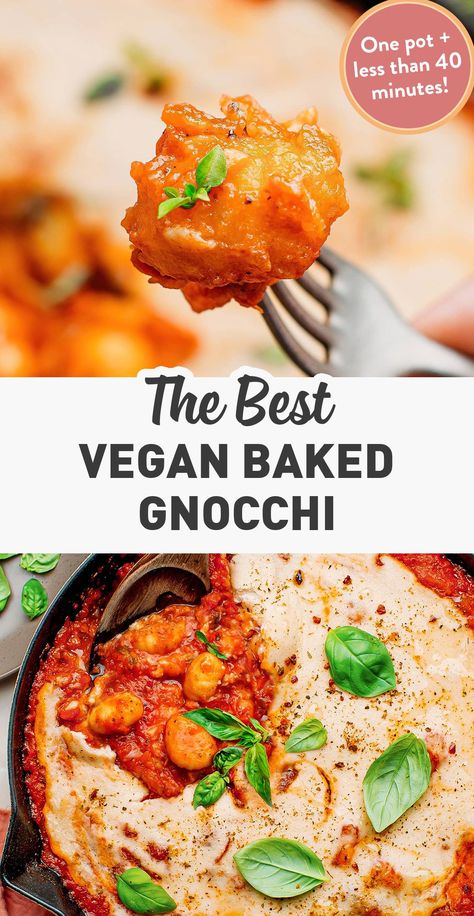 Vegan Baked Gnocchi - Full of Plants Creamy Gnocchi, Vegan Gnocchi, Gnocchi Bake, Gnocchi Dishes, Dinner Vegetarian, Baked Gnocchi, Vegan Baked, Homemade Gnocchi, Vegan Mozzarella