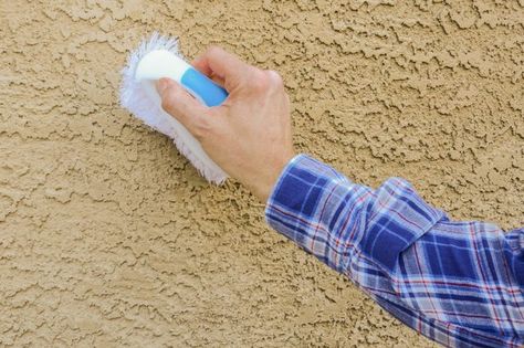 How to Clean Stucco (with Pictures) | eHow Stucco Repair, Post And Beam Home, Mildew Stains, Roof Overhang, Stucco Homes, Stucco Exterior, Roofing Diy, Outdoor Sheds, Post And Beam