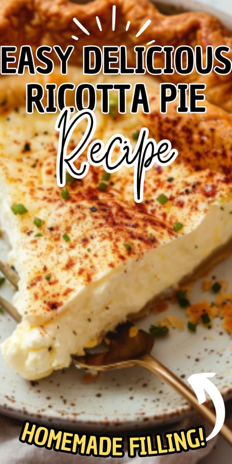 Easy Ricotta Pie Recipe Ricotta Pie Italian Easy, Recipes Using Ricotta, Ricotta Pie Recipe, Recipe Using Ricotta, Ricotta Dessert, Ricotta Pie, Ricotta Cheese Recipes, Ricotta Filling, Ricotta Recipes