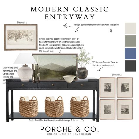 Room Decor Mood Board, Home Decor Mood Board, Classic Entryway, Entryway Designs, Decor Mood Board, Hallway Room, Modern Classic Home, Mcgee And Co, Console Table Styling