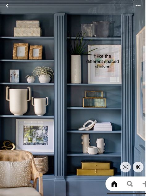 Blue Built In Bookcase, Gray Bookshelves, Glass Cabinets Display Ideas, Kitchen Glass Cabinets Display Ideas, Kitchen Glass Cabinets Display, Door Hacks, Kitchen Glass Cabinets, Grey Bookshelves, Blue Bookshelves