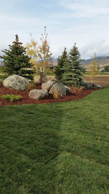 Butte South - Rustic - Landscape - Other - by Wagner & Company Landscape Construction & Design | Houzz Rustic Mountain Landscaping Ideas, Montana Landscaping Ideas, Montana Native Plant Landscaping, Montana Backyard, Montana Landscaping, Rustic Landscaping Ideas, Aspen Landscaping, Colorado Landscaping, Rustic Landscaping