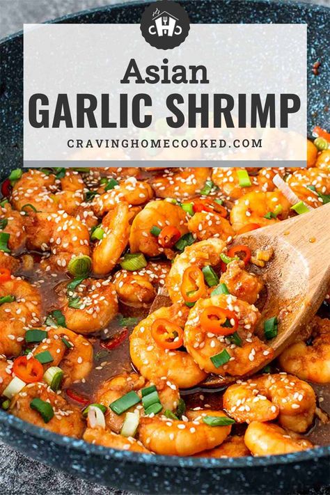 Stir-fried to perfection and then tossed in a super garlicky sauce with a hint of ginger, splash of sesame oil, and just a touch of heat, you are going to fall in love with this Asian Garlic Shrimp! It’s a super quick and easy 20-minute recipe that you can serve over rice, with noodles, or even as a starter making it an absolutely delicious, simple to make, and versatile dish! #asian #garlicshrimp #recipe Shrimp With Garlic Sauce Chinese, Best Asian Shrimp Recipe, Shrimp In Garlic Sauce Chinese, Asian Flavored Shrimp, Sesame Noodles With Shrimp, Garlic Shrimp Noodles Asian, Asian Garlic Shrimp, Shrimp Stirfry Sauces, Shrimp Marinade For Fried Rice