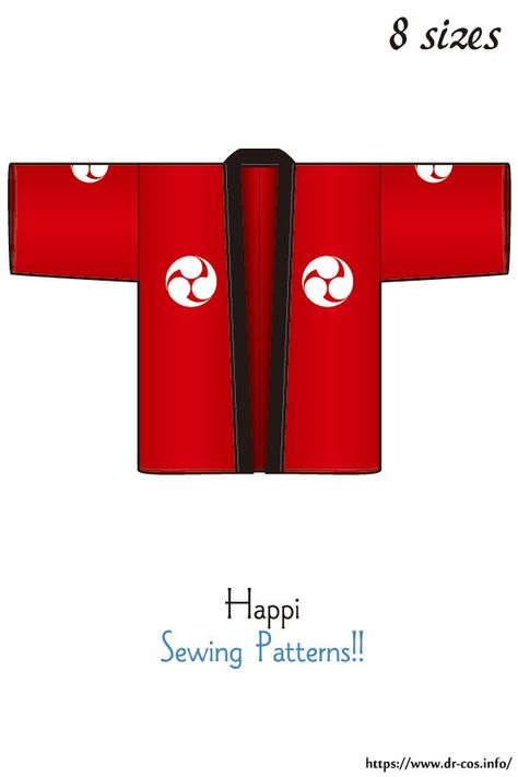 Japanese Happi Coat Pattern, Hanten Pattern Free Sewing, Japanese Coat, Kimono Styles, Advance Patterns, Japanese Sewing Patterns, Circular Knitting Machine, Costume Sewing Patterns, Simple Sewing