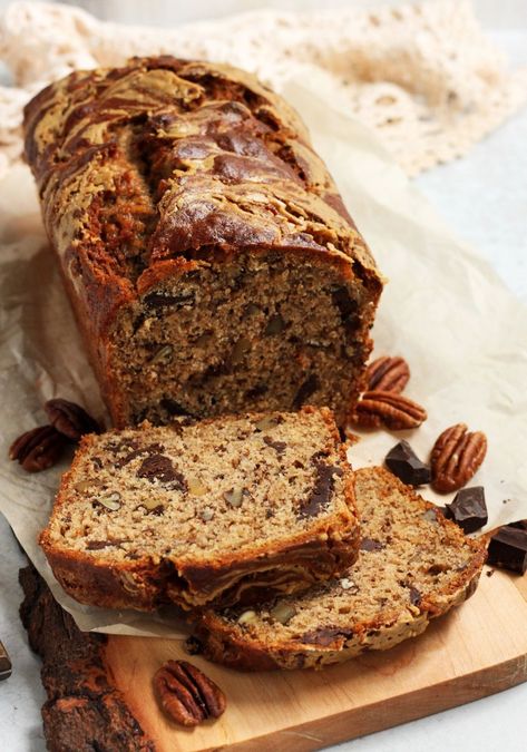 Maple Pecan Banana Bread, Chocolate Chunk Banana Bread, Pecan Banana Bread, Healthy Protein Desserts, Scientifically Sweet, Banana Desserts, Banana Pecan Bread, Milk Chocolate Frosting, Pecan Bread