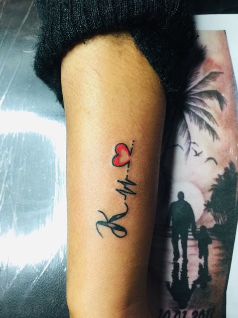 K with heartbeat Tattoo With Heart, K Initial, Heartbeat Tattoo, Pretty Tattoos For Women, Initial Tattoo, Dope Tattoos For Women, Heart Beat, Dope Tattoos, Pretty Tattoos