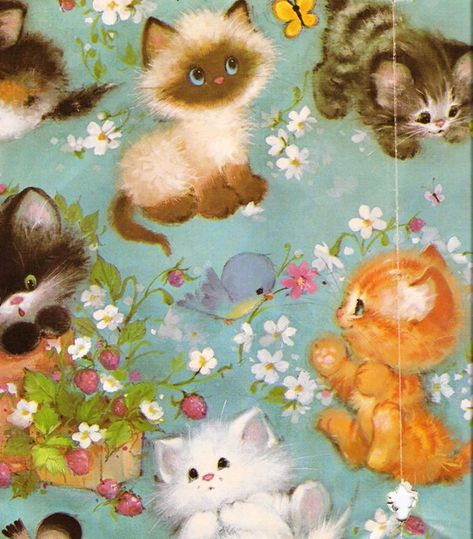 cute kitten wrap 2 | lorryx3 | Flickr Kittens Vintage, Kitten Birthday, Art Mignon, Vintage Birthday Cards, Mama Cat, Illustration Vintage, Cat Cards, Art Et Illustration, Cats Illustration