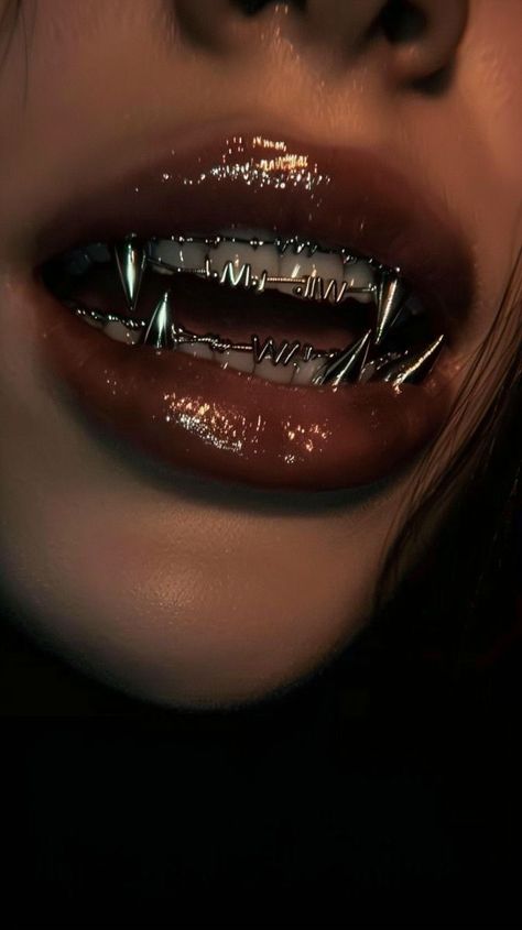 Vampire Grillz Aesthetic, Fangs Grillz Women, Vampire Grillz, Fang Teeth, Fang Grillz, Vampire Fangs, Old Makeup, Tooth Gem, Followers On Instagram