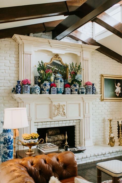 Shop Decorative Porcelain Jar Tea … and other curated products on LTK, the easiest way to shop everything from your favorite creators. Ginger Jar Fireplace, Grand Millennial Fireplace Decor, Grandmillenial Fireplace, Chinoiserie Fireplace, Chinoiserie Decorating Living Room, Chinoiserie Mantle, Fireplace Flowers, Couch Ottoman, Wallpaper Fireplace