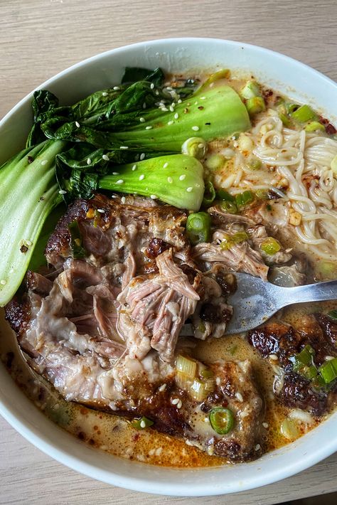 This slow cooked pork ramen recipe is a great homemade ramen recipe that's super easy to try. This spicy tantanmen ramen style dish combines our BBQ pork ribs for a proper slow cooked pork ramen. Use either our BBQ ribs or our British pulled pork for either a pulled pork recipe or ribs ramen recipe for these tasty spicy slow cooked pork noodles.

#pulledpork #bbqpork #bbqribs #porkribs #slowcookedpork #ramen #noodles #noodle #porknoodles Tantanmen Ramen Recipe, Homemade Ramen Recipe, Pork Ramen Recipe, Barbecue Pork Loin, Tantanmen Ramen, Bbq Pork Loin, Noodles Homemade, Pork Loin Ribs, Ribs Recipes