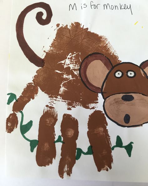 Letter M handprint craft Brown Handprint Craft, Letter Handprint Craft, M Is For Handprint Craft, Hand Paint Abc Book, M Handprint Craft, Letter M Handprint Craft, Letter G Handprint Craft, Letter M Crafts For Toddlers, Handprint Letters