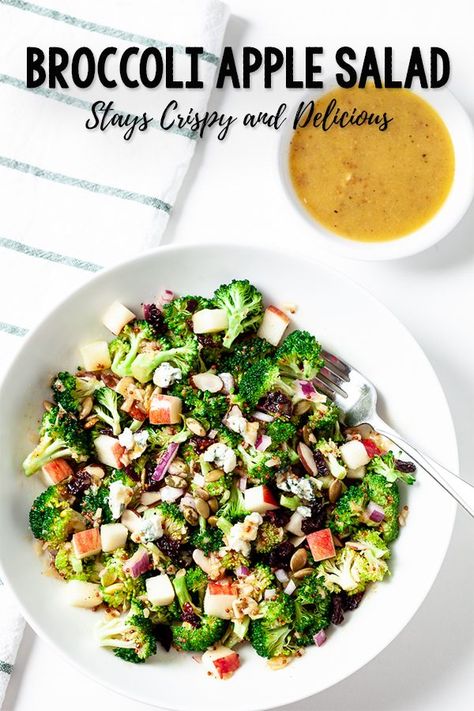 Best Broccoli Apple Salad | Chew Out Loud Kale Brussel Sprout Salad, Broccoli Apple Salad, Best Broccoli, Healthy Broccoli, Apple Salad Recipes, Fall Salad, Crunchy Salad, Honey Mustard Dressing, Sprouts Salad