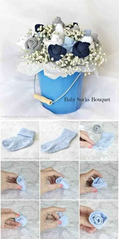 Baby Shower Ideas For Girls Decorations, Baby Socks Flowers, Diy Baby Socks, Baby Sock Bouquet, Baby Shower Ideas For Girls Themes, Idee Babyshower, Baby Boy Shower Ideas, Boy Shower Ideas, Bouquet Tutorial