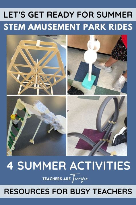 STEM Activities- students design and build 4 different summer amusement park rides. Detailed teacher's guide included. Stem Night Activities, Summer Amusement Park, Physics Projects, Summer Stem, Steam Challenges, Stem Classes, Stem Elementary, Stem Teacher, Amusement Park Rides