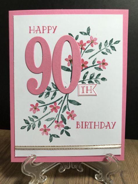 90th Birthday Cards Female, 90th Birthday Card Ideas Handmade, Stampin Up 90th Birthday Cards, 90th Birthday Card Ideas, 90th Birthday Card, 100th Birthday Card, 90th Birthday Cards, 95 Birthday, Watercolor Birthday Cards