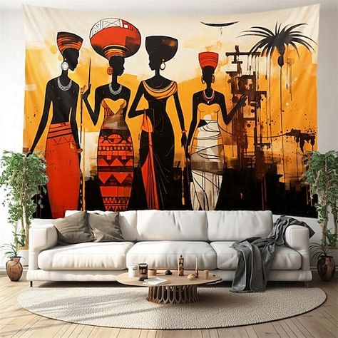 Nigerian Decor, Afro Boho Decor, African Themed Living Room, African Room, African Folk Art, Africa Design, Theme Painting, Large Tapestry, African Theme