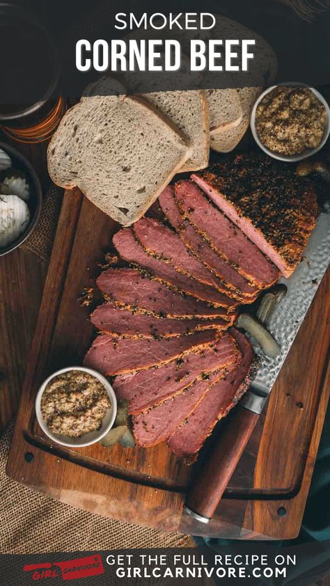 Smoked Corned Beef Recipe Smoked Corn Beef, Cabbage Dinners, Smoked Corned Beef Brisket, Smoked Corn, Smoked Corned Beef, Corned Beef Recipe, Eye Of Round, Corned Beef Sandwich, Carnivore Recipes