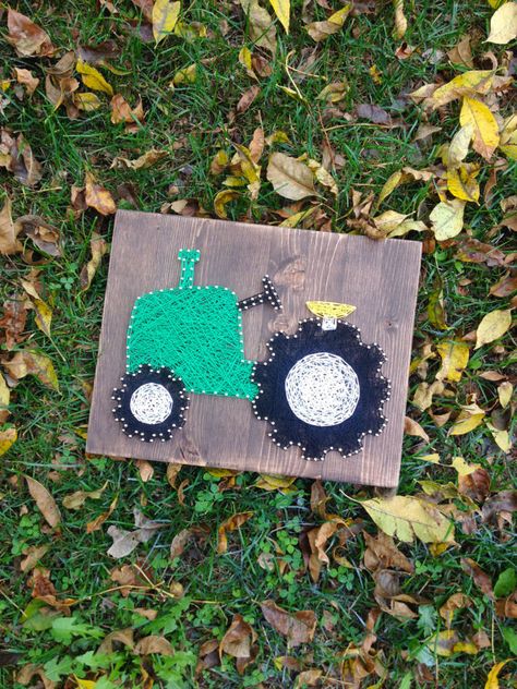 How adorable is this tractor? It would look great in a tractor themed nursery or childs room. :) But lets face it, its cute enough to hang up anywhere! This sign measures approximately 12x14 and comes ready to hang as soon as you unwrap it! :) Please choose a stain color: Weathered String Nail Art, Printable String Art Patterns, Tractor Art, String Art Templates, Nail Art For Kids, Nail String, Nail String Art, String Art Patterns, Childs Room