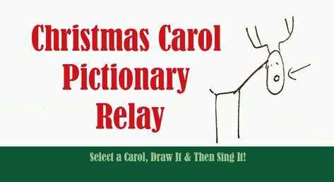 Christmas Carol Pictionary Relay - Holiday Party Game. Team member race to receive the name of a Christmas Carol which they must get their team to recognize and then sing. Christmas Left Right Story, Christmas Supper, Christmas Carols Songs, Carol Songs, Couples Games, Christmas Entertainment, Holiday Party Game, Christmas Charades, Christmas Trivia Games