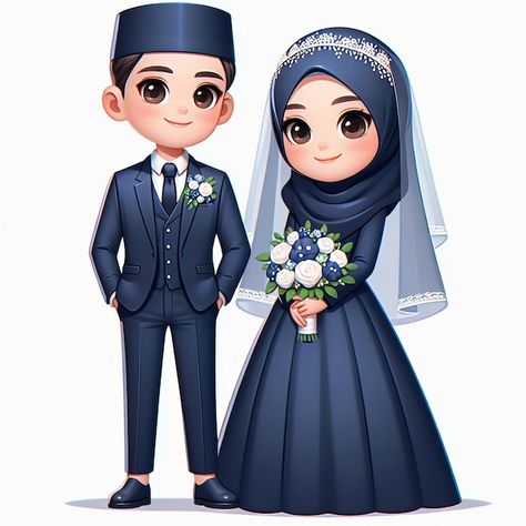 MUSLIM COUPLE, 145 Best Premium Graphics on Freepik Topper Pengantin, Wedding Cartoon Illustration, Muslim Couple Cartoon, Kartun Wedding, Cute Muslim Couple Pics, Muslim Wedding Couple, Save The Date Fonts, Pakistani Mehndi Designs, Couple Illustration Wedding