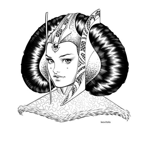 Padme by LeoVitalis@deviantart.com Padme Tattoo Star Wars, Queen Amidala Tattoo, Amidala Tattoo, Padme Tattoo, Padme Drawing, Padme Art, Tattoos Reference, Practice Tattoos, Star Wars Tattoo Sleeve