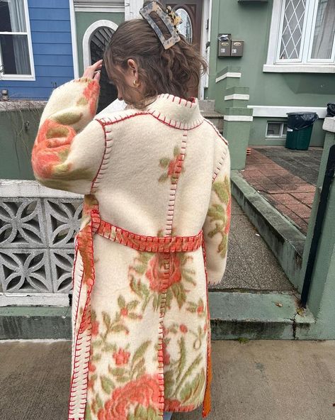 Bea Shop | Vintage Italian wool blanket turned into my new favorite coat 🥰 . . . #diy #handmade #fashion #sewing #designer #sustainablefashion… | Instagram Diy Blanket Jacket, Handmade Cozy Wool Outerwear, Handmade Vintage Winter Outerwear, Wool Blanket Coat Pattern, Blanket Upcycle Coat, Vintage Wool Blanket Coat, Wool Blanket Coat, Quilt Jackets, Art Freedom