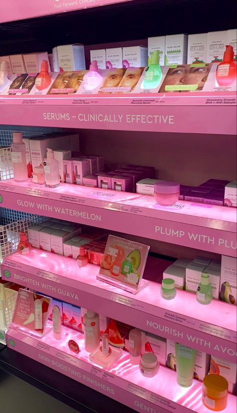 Skincare Visual Merchandising, Sephora Display, Category Management, Fun Sleepover Activities, Pink Shelves, Small Booth, Shelf Talkers, Beauty Room Salon, Makeup Display