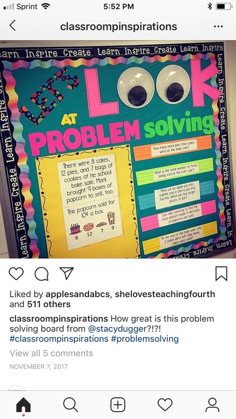 Look at Problem Solving Problem Solving Bulletin Board Ideas, 3rd Grade Math Classroom Setup, 4th Grade Classroom Setup, Neon Classroom, Bridges Math, Elementary Classroom Themes, Math Bulletin Boards, Math Classroom Decorations, Middle School Math Classroom