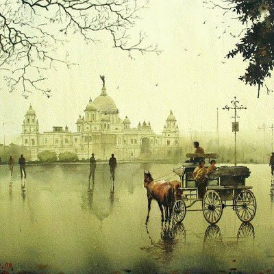 Kolkata Painting, City Scape Painting, Chicken Roll, Victoria Memorial, City Life Photography, Bengali Art, Watercolor Pictures, Watercolor Paintings Easy, Landscape Photography Nature