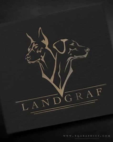 We created this regal custom logo for an iconic California working Doberman breeder. The unique design features a hand drawn line art silhouette of a Doberman Pinscher cropped ears style, as well as a Doberman with uncropped ears. The stunning hand drawn logo was inspired by dogs in the Landgraf kennel. The professional logo designers at www.EqGraphics.com would be delighted to speak with you about your business, vision and ideas during a complimentary design consultation. Book yours today. Doberman Graphic Design, Dog Kennel Logo Ideas, Doberman Logo Design, Dog Logos Ideas Business, Dog Business Logo Ideas, K9 Logo Design, Dog Logo Design Ideas, Dog Breeder Logo, Kennel Logo Design