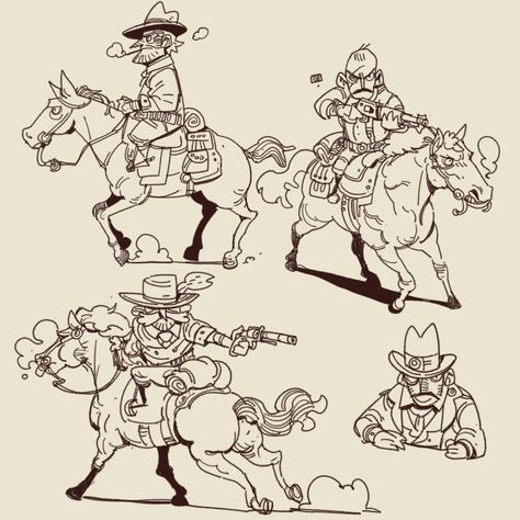 Cowboy Character Design, Building Images, Retro Cartoons, 2d Art, Illustration Inspiration, Character Design References, Western Art, Horse Art, Drawing Poses