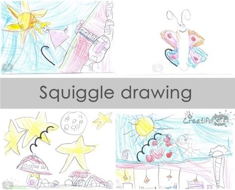 Creative with kids - fun drawing squiggle drawing game Drawing Crafts For Kids, Kid Party Games, Counseling Skills, Squiggle Art, Summer Art Ideas, Expressive Art Therapy, Art Crafts For Kids, Drawing Ideas For Kids, Eyfs Classroom