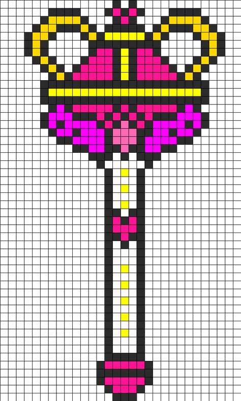 Sailor Moon Wand Perler Bead Pattern / Bead Sprite Sailor Moon Perler Beads Wands, Sailor Moon Pixel Art, Sailor Moon Wand, Sailor Moon Wands, Modele Pixel Art, Moon Cross Stitch, Perler Creations, Nerd Crafts, Fuse Bead Patterns