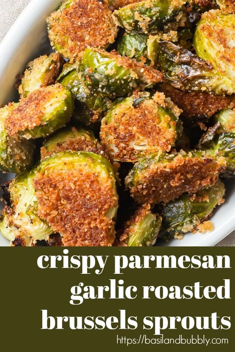 Garlic Roasted Brussel Sprouts, Thanksgiving Side Dishes Crockpot, Crispy Brussels Sprouts, Side Dishes For Salmon, Brussel Sprout Recipes Roasted, Parmesan Bread, Thanksgiving Side Dishes Easy, Roasted Sprouts, Steak Side Dishes