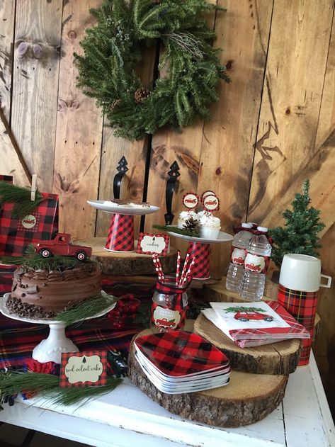 Dessert table details from a Vintage Rustic Plaid Christmas Party on Kara's Party Ideas | KarasPartyIdeas.com (19) Christmas Dessert Table Decorations, Plaid Christmas Party, Rustic Christmas Party, Christmas Party Table Decorations, Vintage Christmas Party, Lumberjack Birthday Party, Christmas Dessert Table, Christmas Party Table, Christmas Buffet