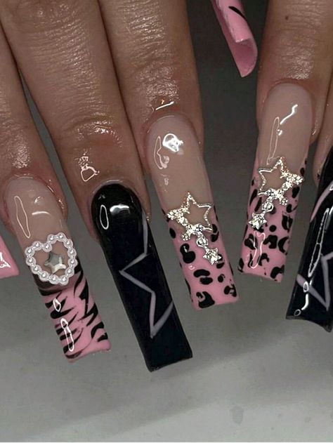 Multicolor  Collar     Embellished   Nail,Hand & Foot Care Nagel Tips, Nails Set, Black Nail Designs, Nail Supplies, Fake Nail, Nail Forms, Pink Zebra, Nail Art Hacks, False Nail