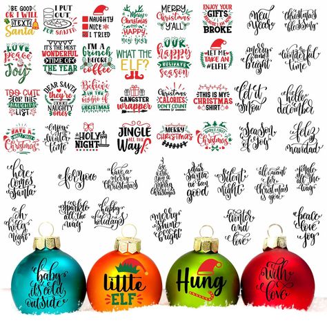 SVG files are perfect for all your holiday crafting needs, from creating custom t-shirts and signs to DIY decorations and more. Word Christmas Ornaments, Christmas Vinyl Projects, Christmas Wrapper, Christmas Magnets, Vinyl Ornaments, Winter Holiday Party, Diy Santa, Christmas Magnet, Christmas Decals