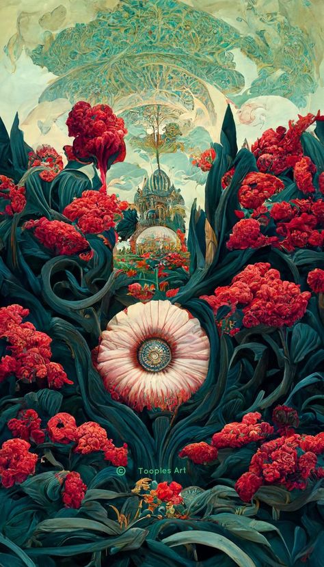 "Utopia" - Digital Art created by TooplesArt. This utopian blooming world is created in the style of William Morris and Henri Rousseau.
Available in a range of prints and accessories. Utopian Art, Henri Rousseau Paintings, Utopia Art, Surealism Art, Ephemeral Art, Print Design Art, Oracle Deck, Henri Rousseau, Digital Art Design