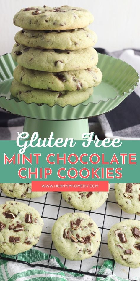 Green Gluten Free Desserts, Gluten Free Andes Mint Cookies, Gluten Free Mint Chocolate Chip Cookies, Nut Free Treats, Christmas Cookies To Make, Green Cookies, Mint Chip Cookies, Peppermint Chocolate Chip Cookies, Andes Mint Cookies