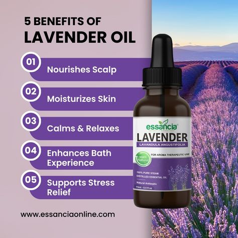 ❤️Lavender Essential Oil🥰 ⭐ BENEFITS ⭐ 💜 Nourishes Hair & Scalp 💜 Softens & Moisturizes Skin 💜 Enhances Bath Experience 💜 Promotes Sleep 💜 Calms & Relaxes 💜 Supports Stress Relief 😊 SHOP NOW: www.essanciaonline.com #EssentialOils #NaturalBeautyProducts #Aromatherapy #HealthySkinHealthyPlanet #PureOils #MadeInIndia #SustainableLiving #reels #reelsvideos #reeltoreel #reelviral #reelexplore #reeltrending #ʀᴇᴇʟsɪɴsᴛᴀɢʀᴀᴍ #cardamom #beautytips #naturelovers #postoftheday #post #viralpost #healthb... Lavender Essential Oil Benefits, Essential Oil Distiller, Lavender Benefits, Essential Oil Benefits, Hair Scalp, Nourishing Hair, Lavender Oil, Lavender Essential Oil, Skin Moisturizer