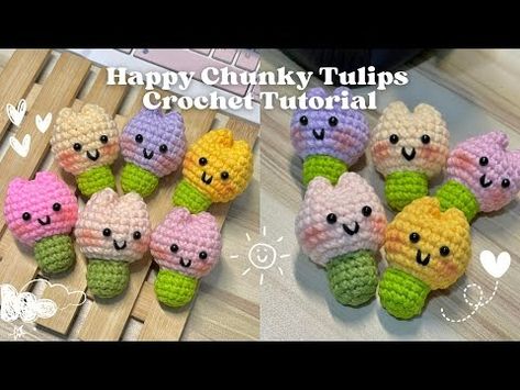 Happy Chunky Tulip Crochet Keychain Tutorial🌷 - YouTube Crochet Keychain Tutorial, Keychain Tutorial, Crochet Keychain, Crochet Tutorial, Crochet Projects, Tulips, Crochet, Flowers