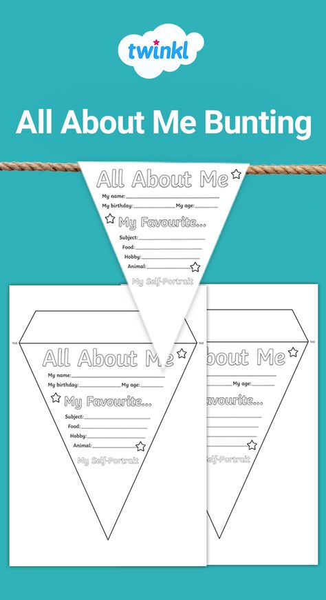 Twinkl's all about me bunting printable. All About Me Topic, Ks1 Classroom, Bunting Printable, Start Of School, Classroom Labels, School Education, All About Me, New Class, Back To School Supplies