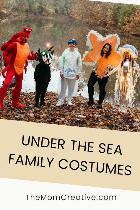 Sea Animal Halloween Costumes, Under The Sea Group Costume, Ocean Theme Family Costume, Water Themed Halloween Costume, Sea Creature Family Costume, Ocean Animal Halloween Costumes, Under The Sea Diy Costumes, Under The Sea Theme Costume, Sea Themed Costumes