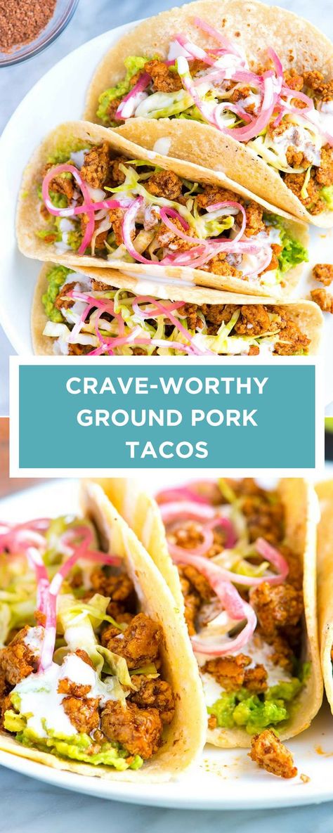 Thanks to ground pork, these come together fast. You can even make the filling in advance. Ground Pork Tacos, Sausage Tacos, Easy Tacos, Pork Taco, Pork Carnitas Tacos, Pork Wraps, Taco Filling, Ground Pork Recipes, Pork Recipes For Dinner