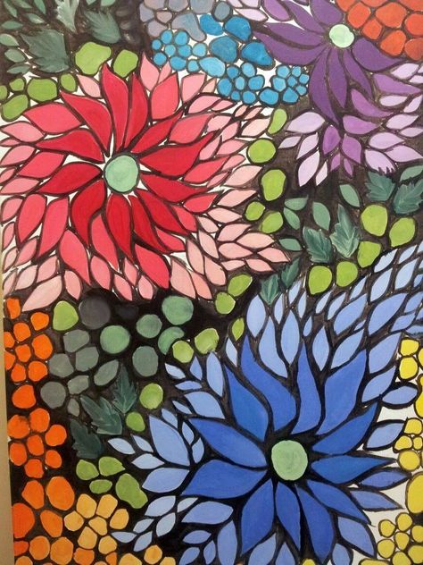 Flower Mosaic Pattern, Clay Mosaic, Mosaic Floral, Flower Mosaic, Mosaic Birdbath, Mosaic Inspiration, Floral Mosaic, Colorful Oil Painting, Floral Tiles